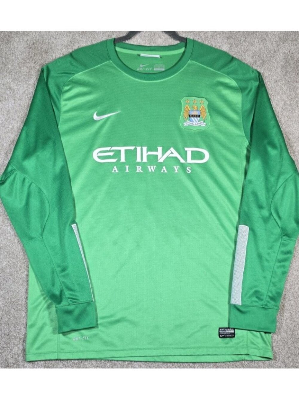 Manchester City M.C.F.C. Green Nike Dri-Fit Soccer Goalkeeper Jersey Men's XL